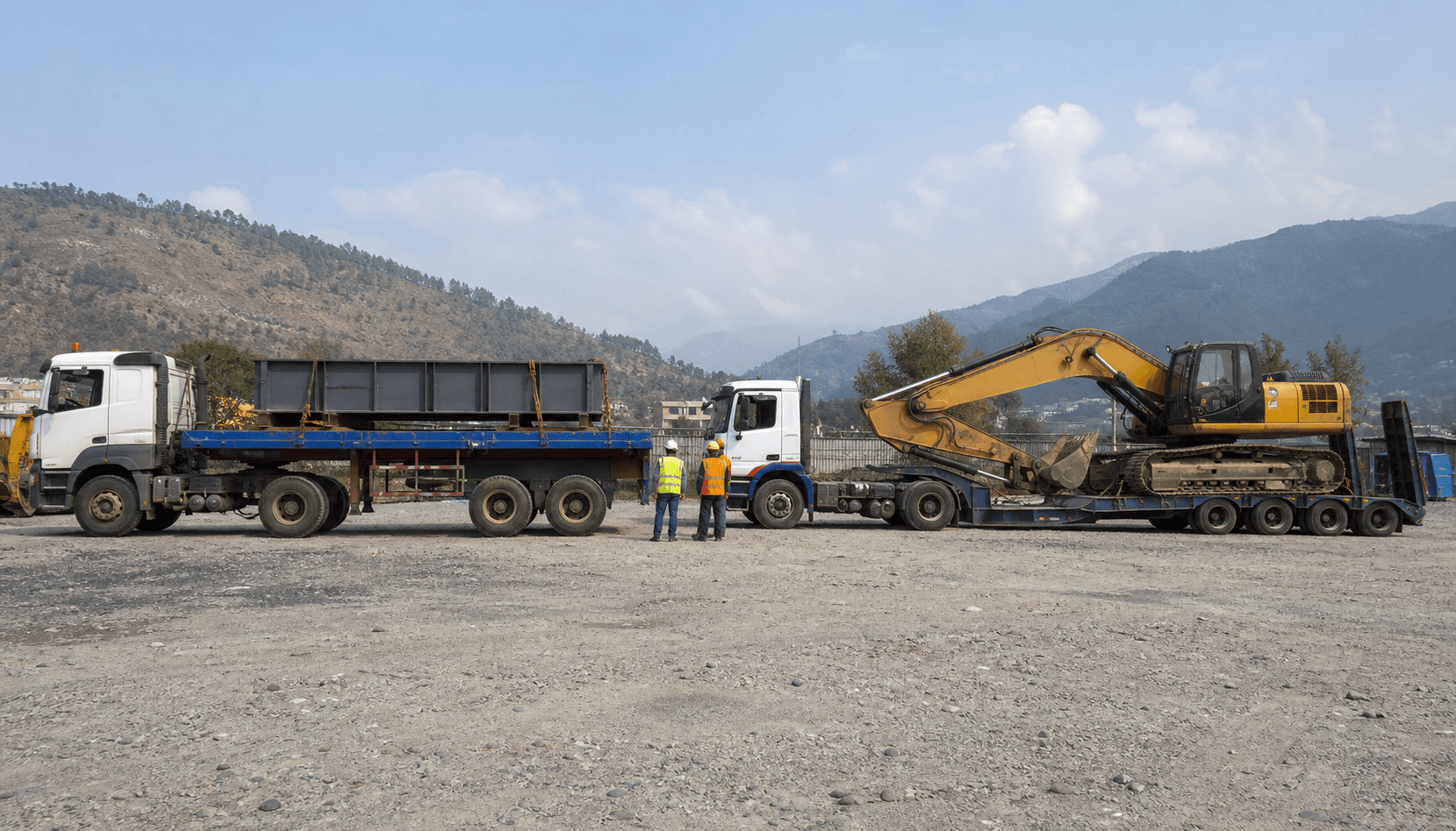 High bed and low bed trailers compared for machinery transport
