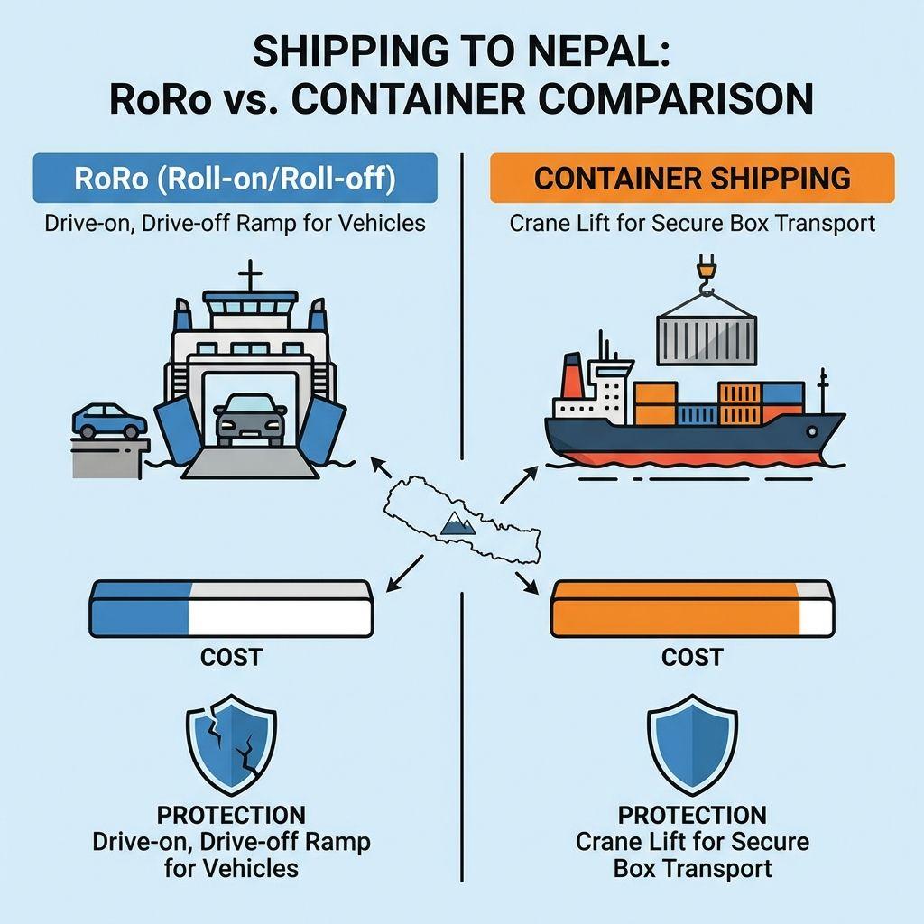 RoRo vs container shipping comparison Nepal.