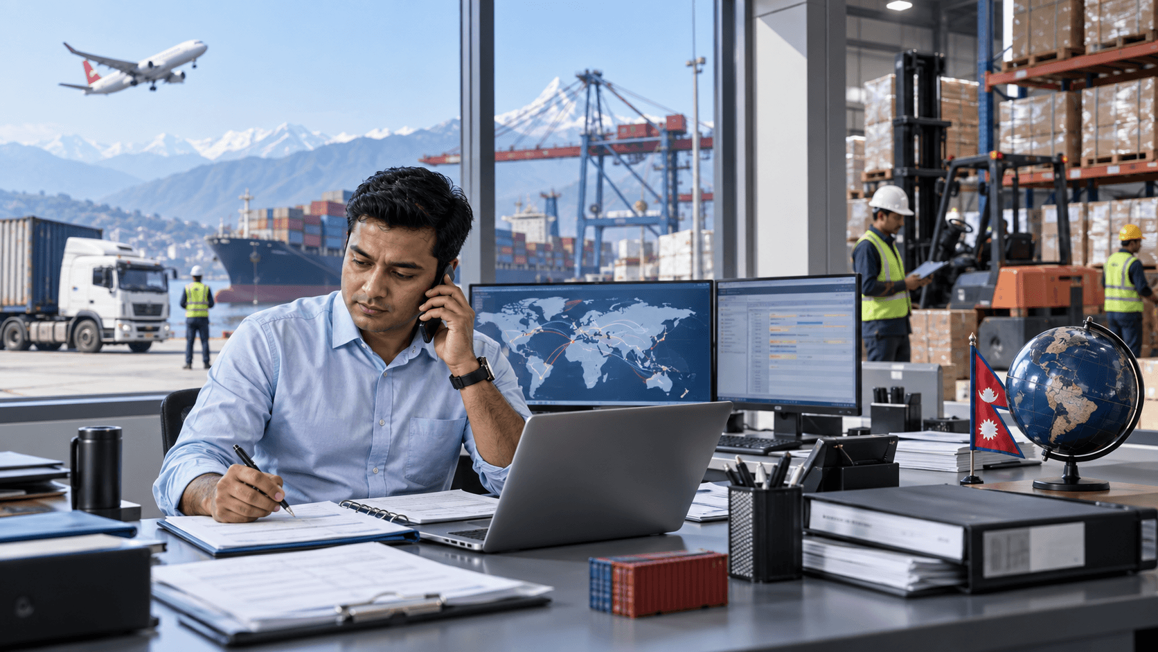 Freight specialist coordinating carrier bookings documents tracking and warehouse handling