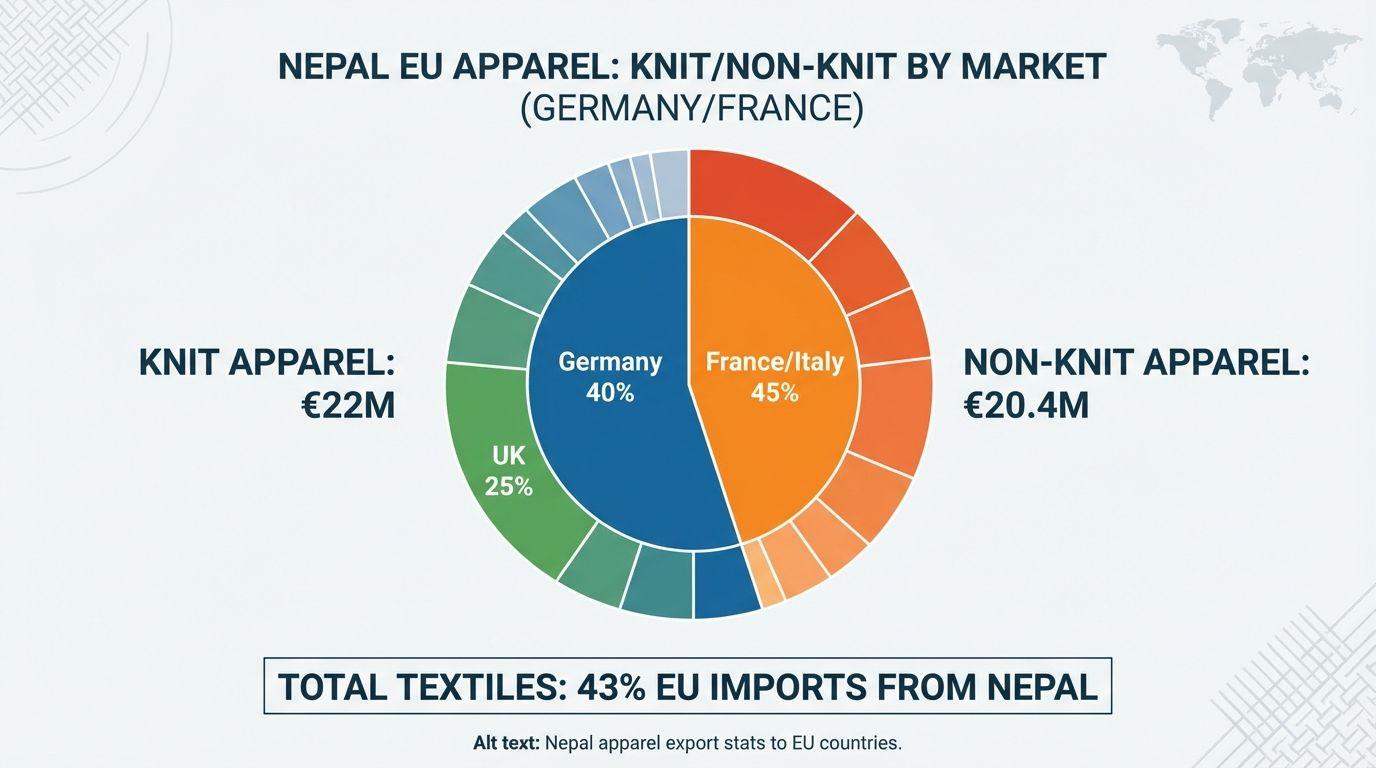 Nepal apparel export stats to EU countries.