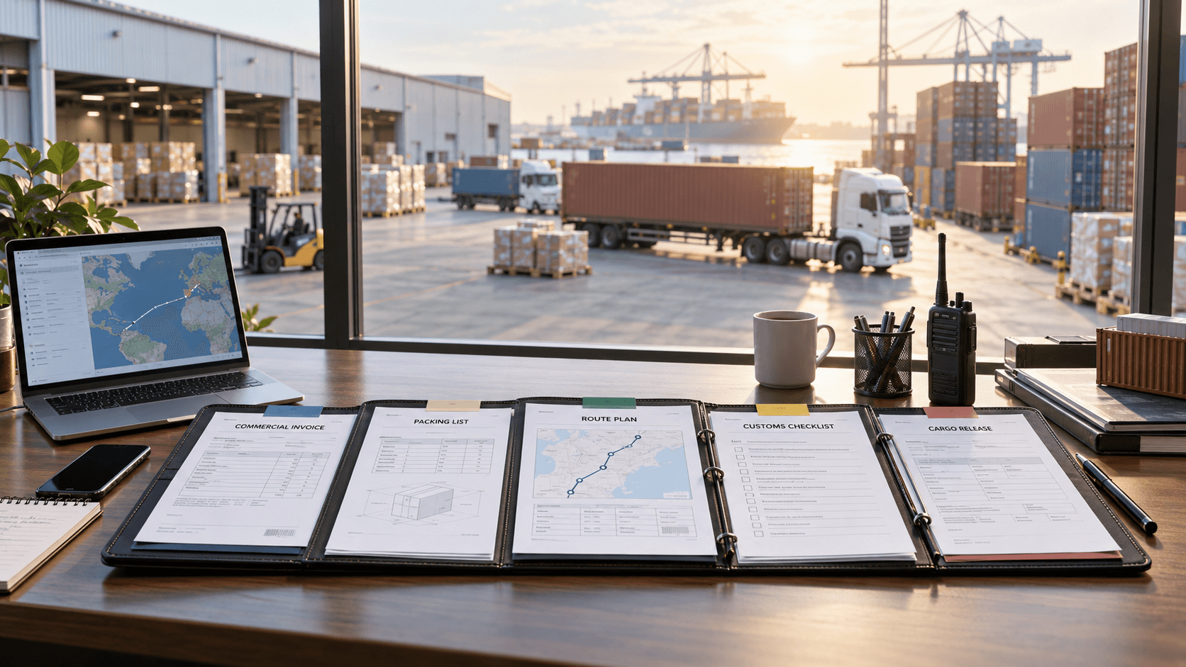 Controlled freight document pack for invoice transport customs and cargo release planning