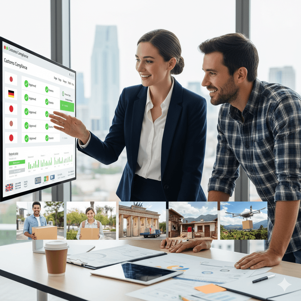 SMB collaborating with a freight forwarder for smooth cross-border shipments and customer service.