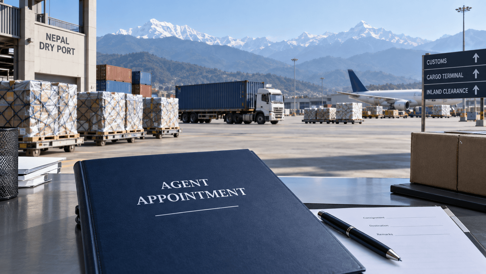 Nepal-bound cargo terminal with an agent appointment file prepared before customs clearance