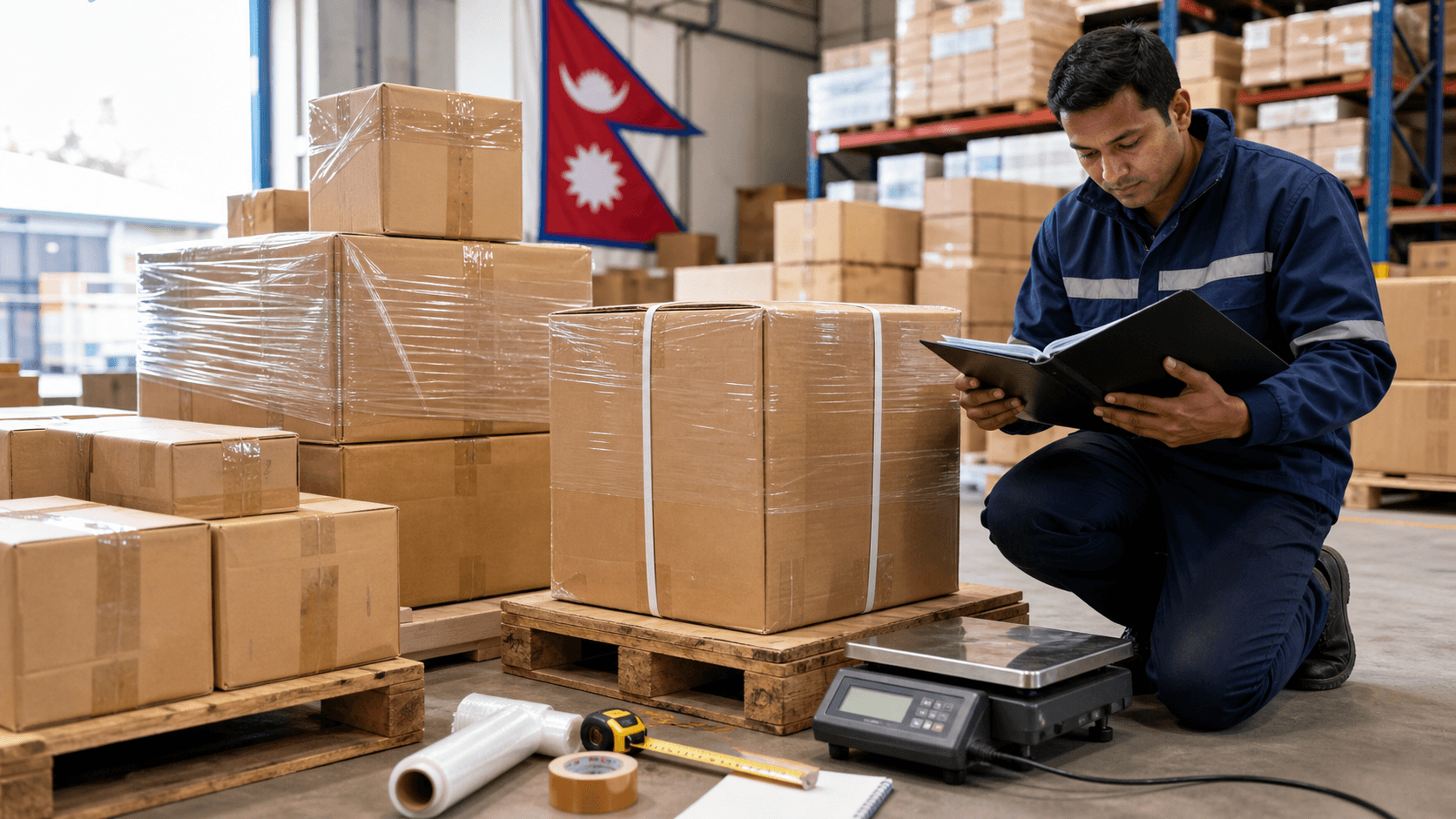 Packed commercial cargo with matching invoice, packing list and shipping labels