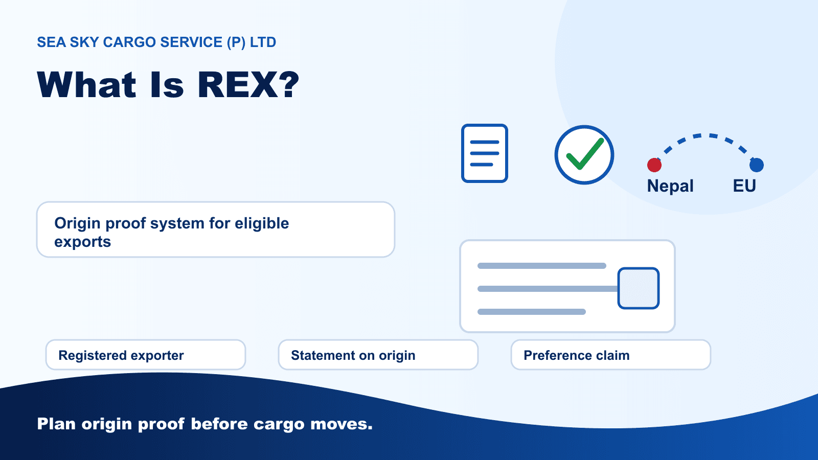 REX origin statement documents prepared for Nepal to Europe export cargo