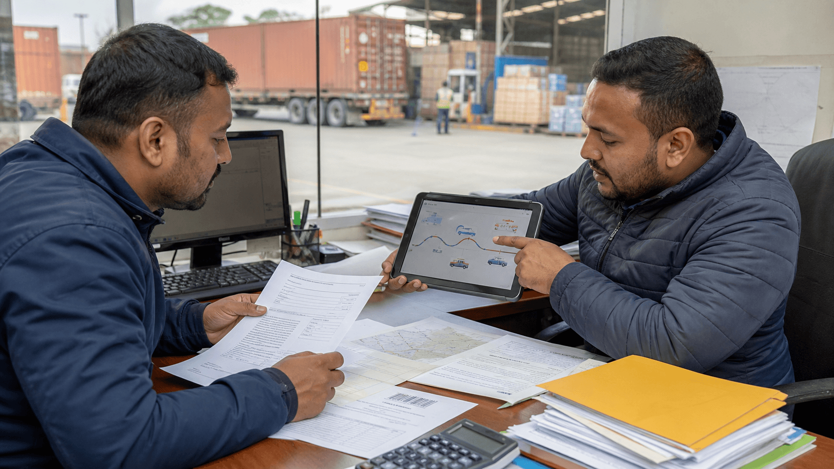 Nepal importer discussing port release rail road customs and warehouse delivery with a freight adviser
