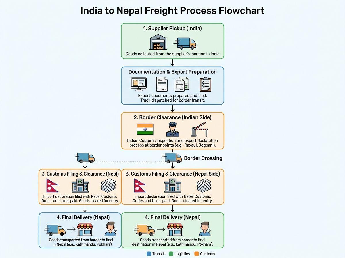Step-by-step freight process from India to Nepal.