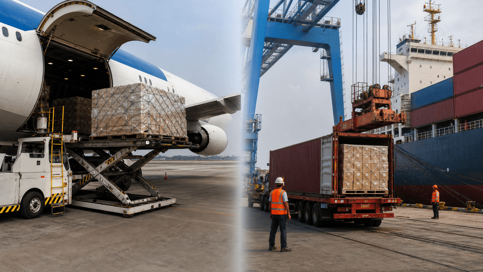 Freight planner comparing air cargo and ocean container options from Nepal to Los Angeles