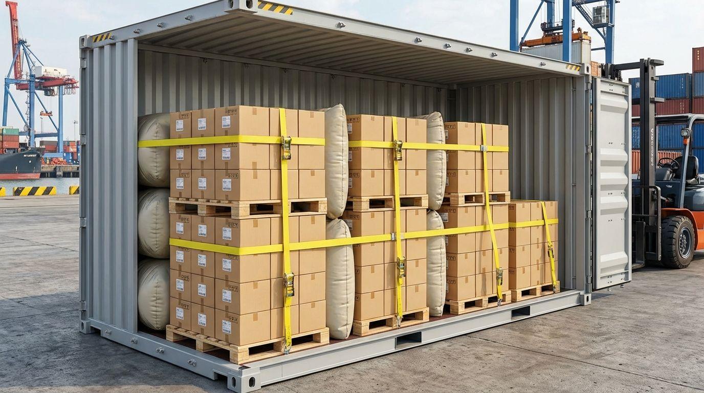 Container pallet loading secure voids filled.