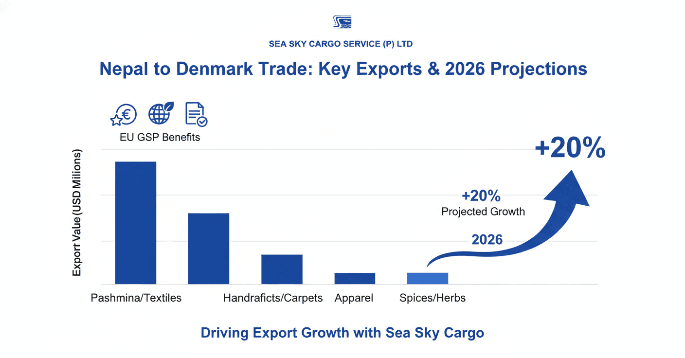 Nepal-Denmark trade stats and 2026 projections.