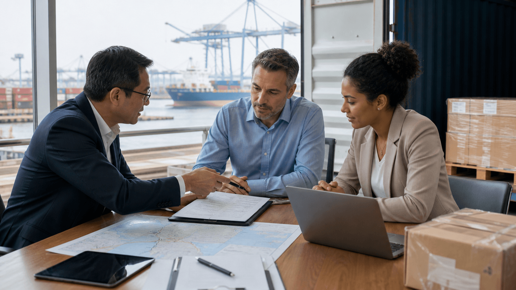 Exporter buyer and freight advisor assigning cargo insurance responsibility under Incoterms
