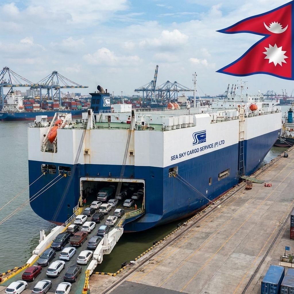 RoRo roll-on roll-off ship loading vehicles Kolkata Nepal.