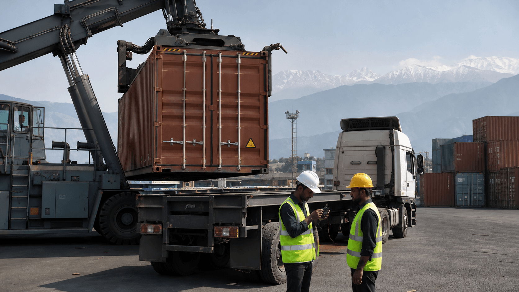 Ocean container transferring to road transport for the insured inland journey toward Nepal