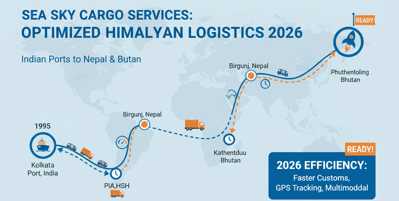Sea Sky's optimized 2026 landlocked shipping routes from Indian ports to Nepal and Bhutan.