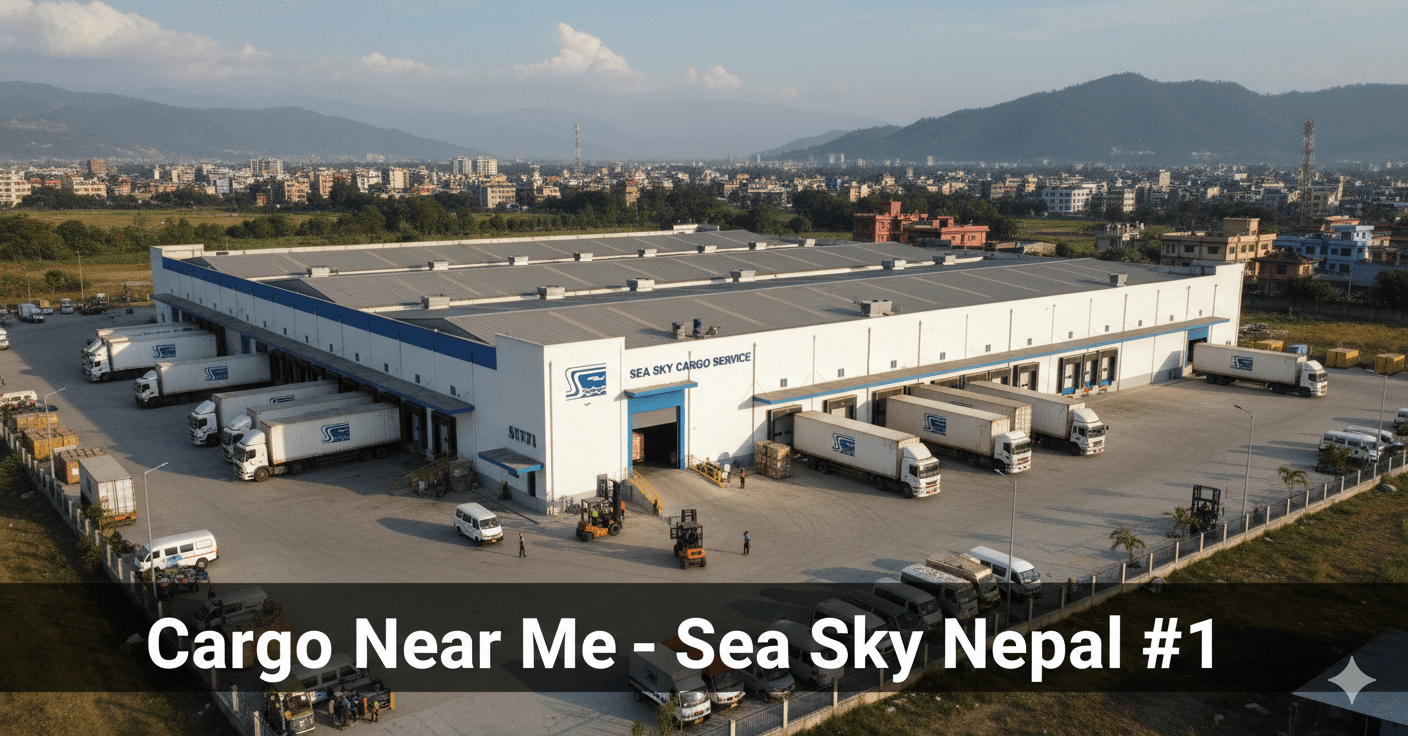 Sea Sky Cargo Service warehouse and trucks in Lalitpur Nepal for local cargo forwarding.