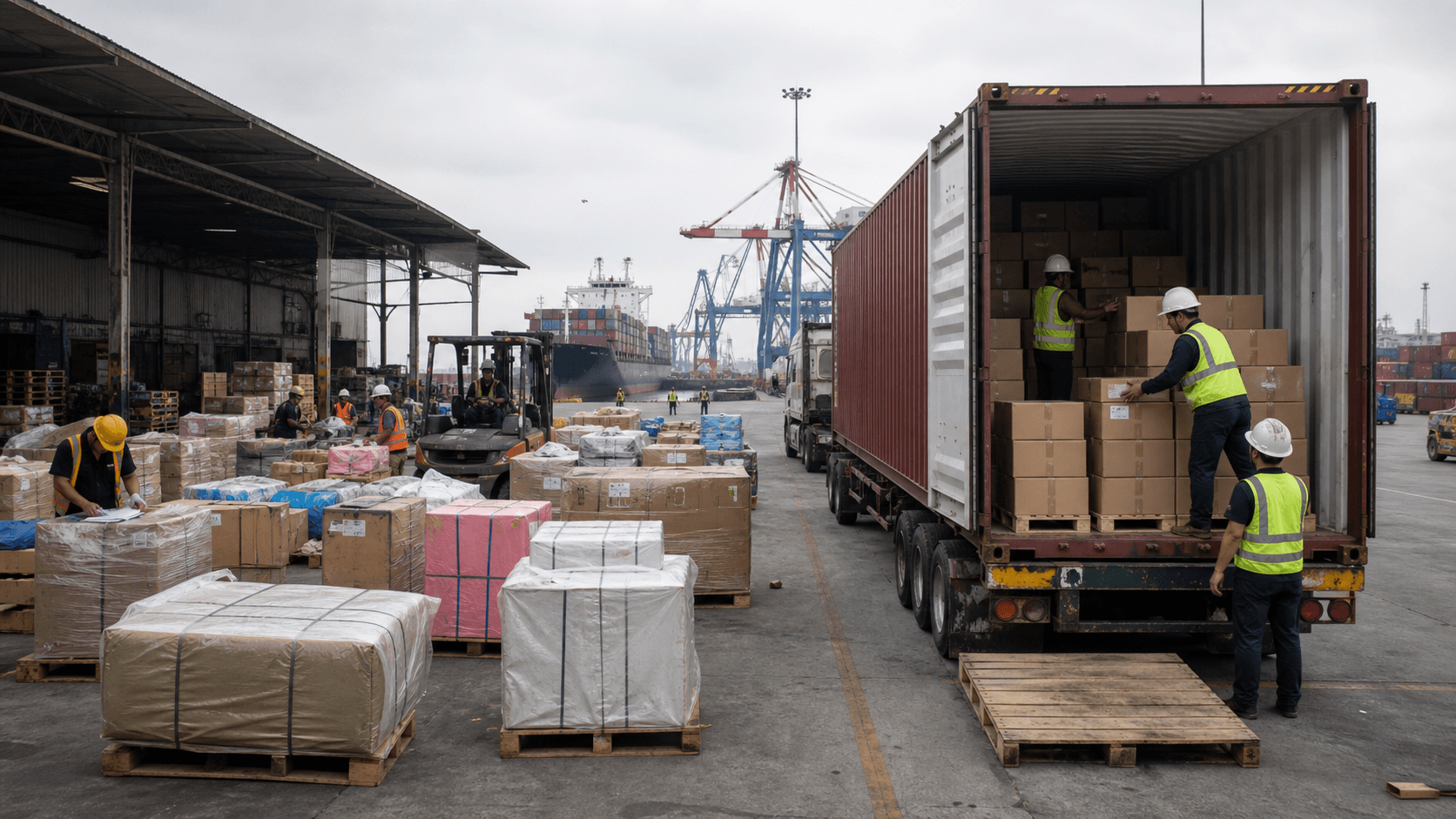 LCL cargo and full containers prepared for ocean freight to the Los Angeles port complex
