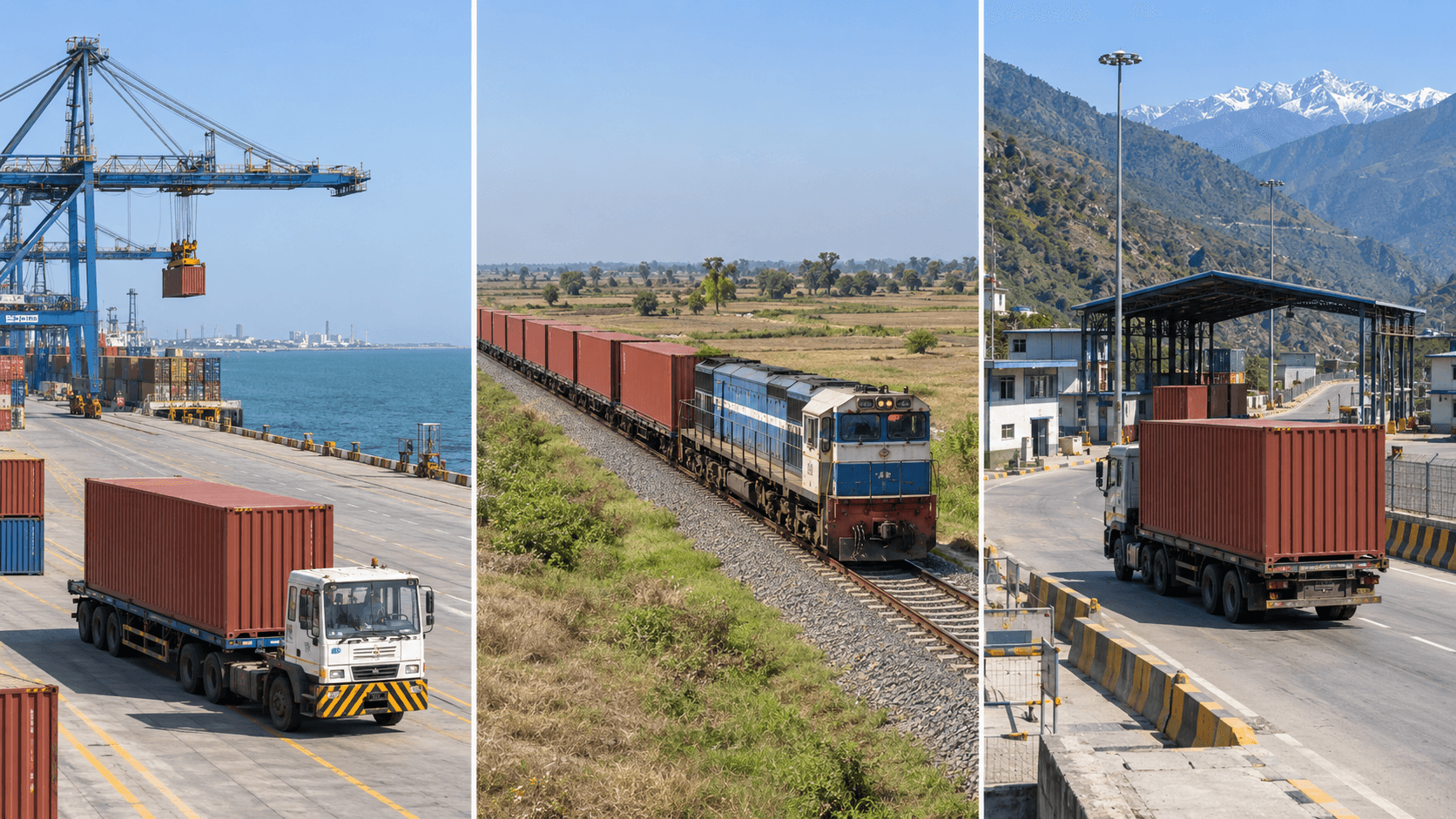 Ocean rail and road freight cost path from an origin port to a Nepal customs point