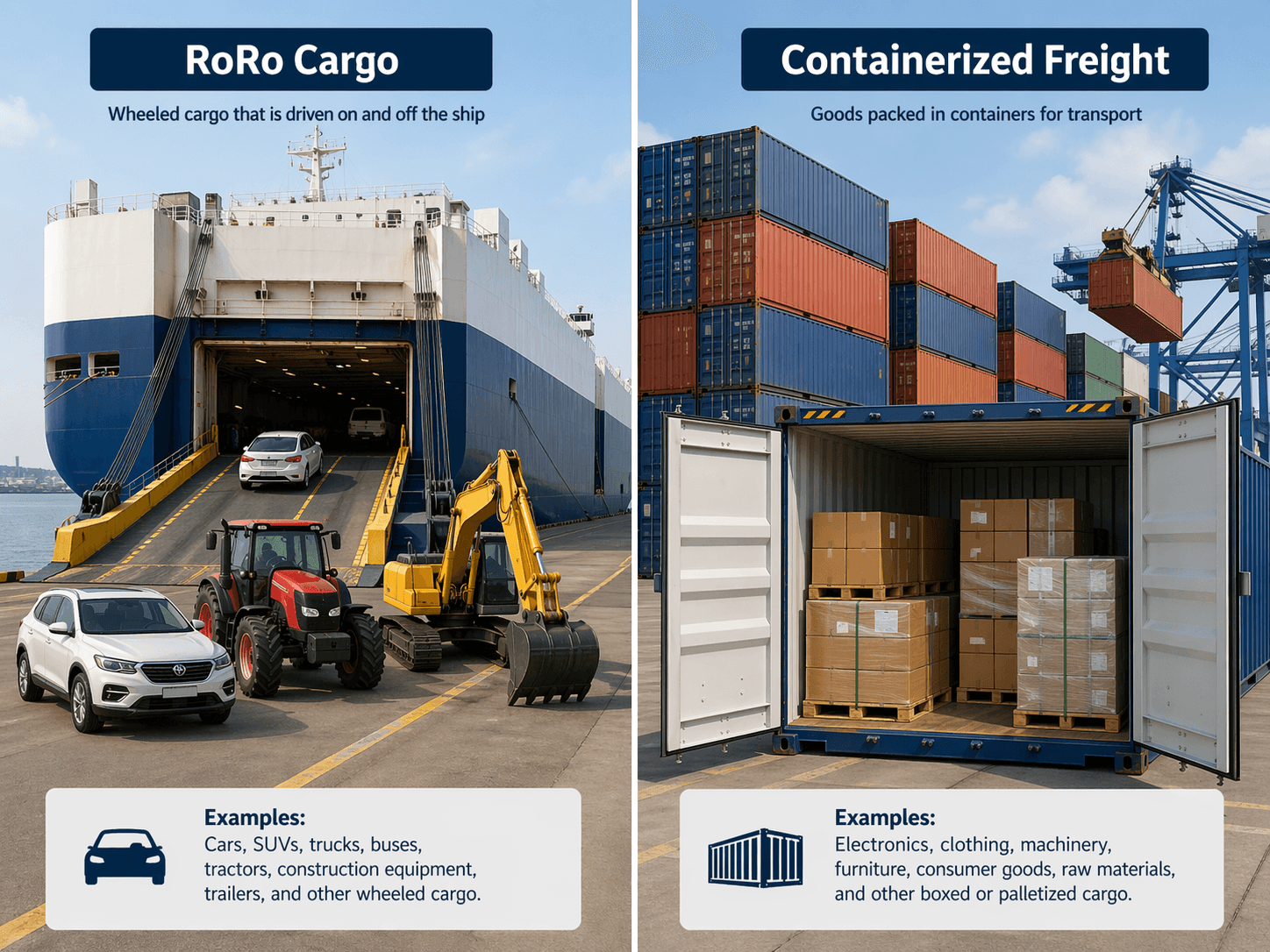 Cargo types suitable for RoRo shipping.