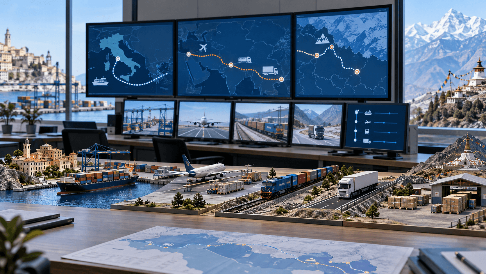 Multimodal Italy to Nepal freight plan connecting supplier port airport customs and delivery