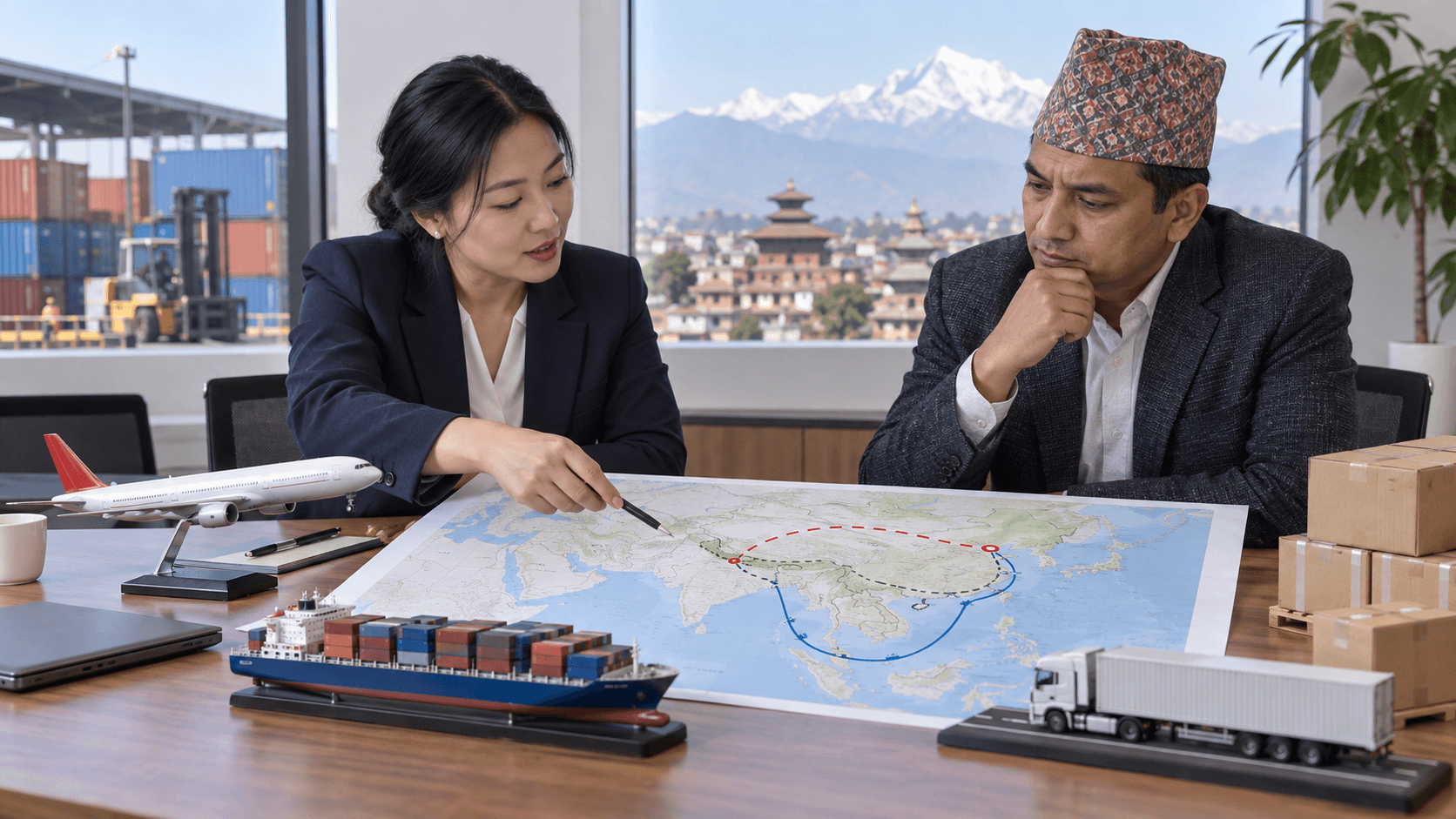 Nepal importer comparing air sea and road freight routes from China
