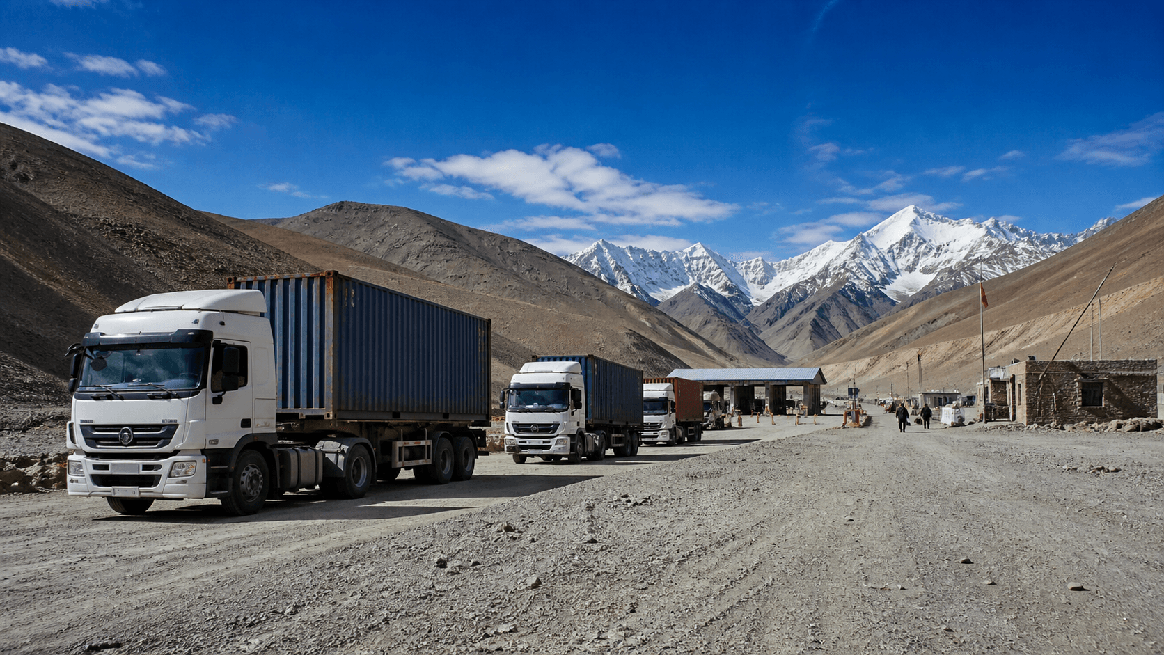 Freight team validating a commercial cargo truck route through the Korala crossing in Mustang
