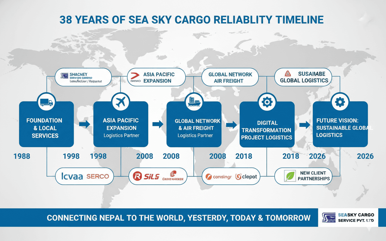 38 years of Sea Sky Cargo reliability timeline.