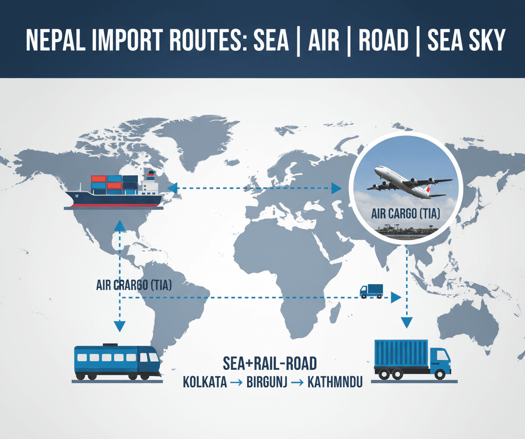Nepal import routes sea air road Sea Sky.