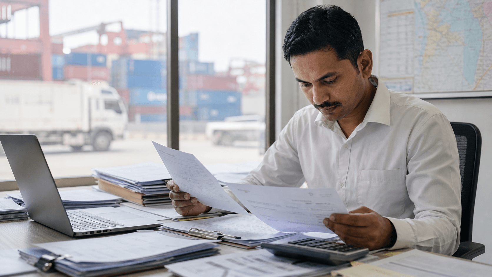 Freight documents being checked and amended after a China to Nepal border route change