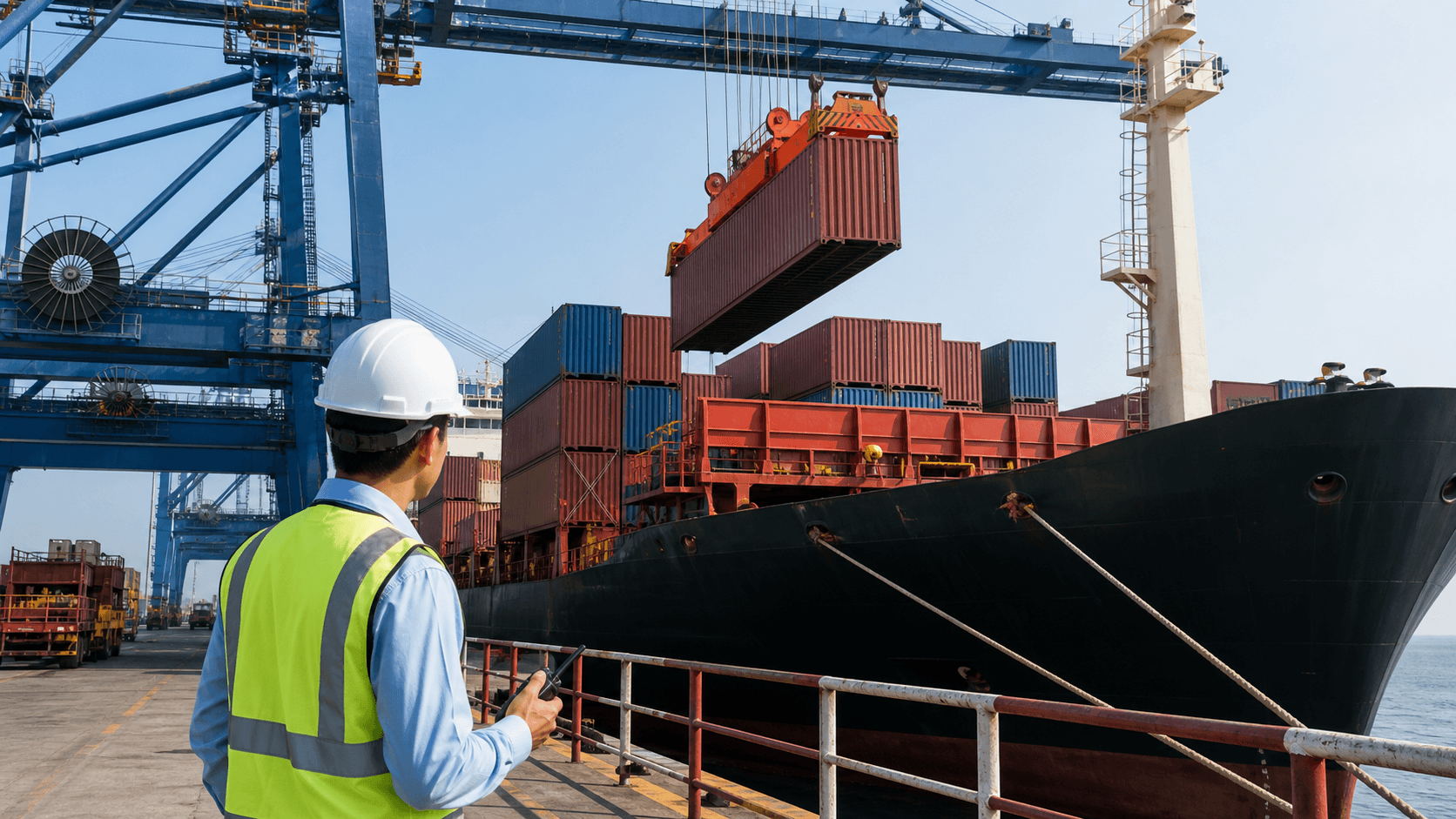 Container cargo being loaded on a vessel at the FOB origin port