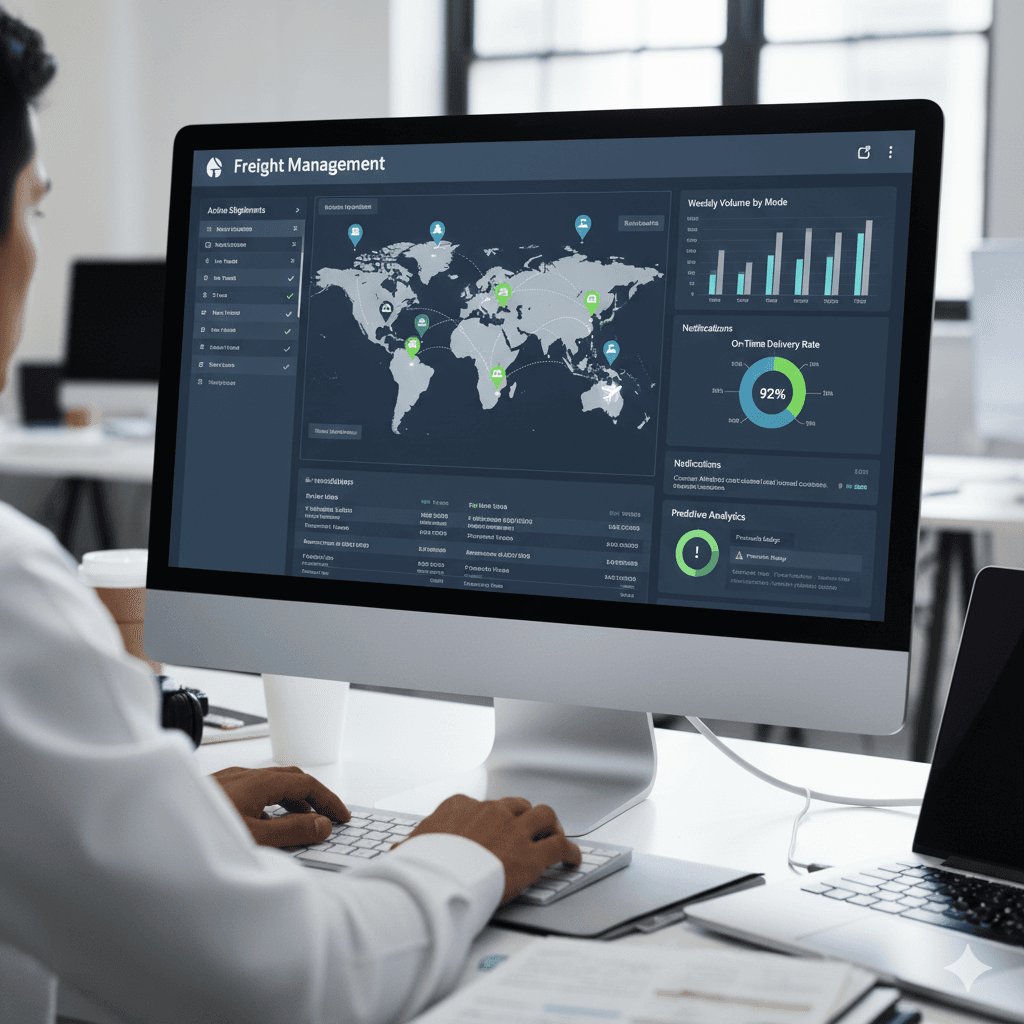 Real-time tracking tech and analytics in modern freight service operations.