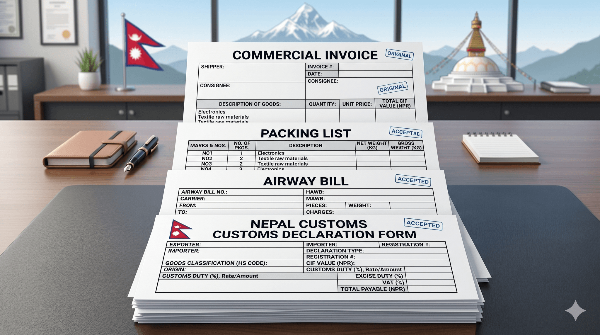 Customs clearance checklist for Nepal.