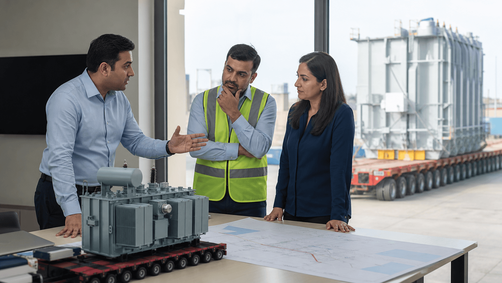 Project cargo client discussing breakbulk routing and customs questions with a freight forwarder