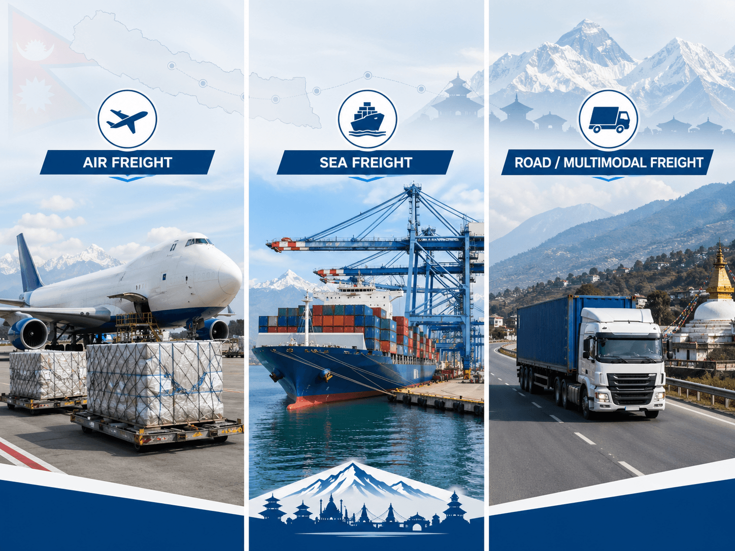 Air, sea, and road cargo services in Nepal.