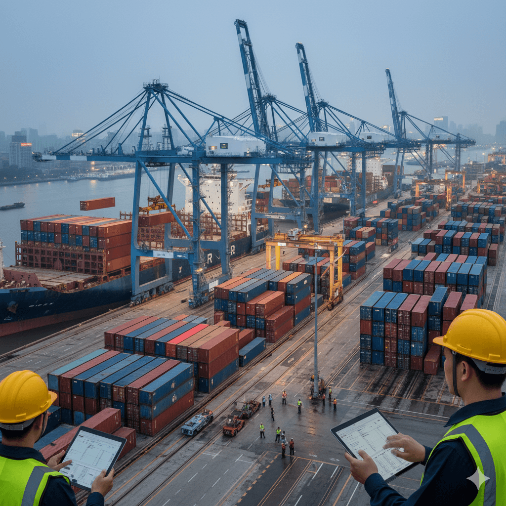 Shanghai freight terminal showcasing China’s major export operations.