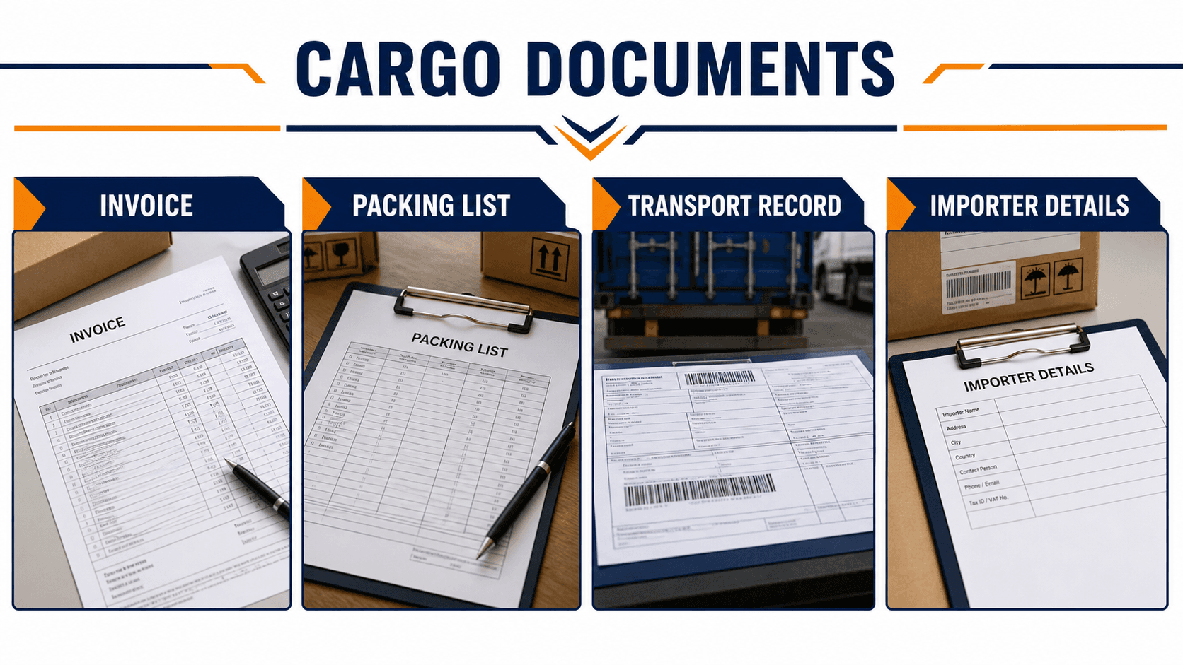 Invoice packing list and road cargo documents prepared for Nepal customs