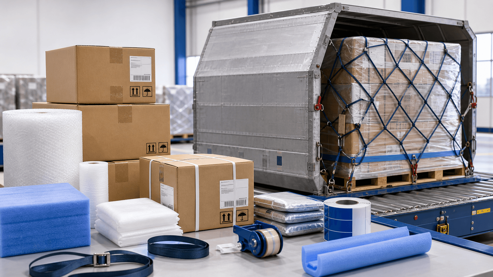 Packaging for air cargo containers and pallets.