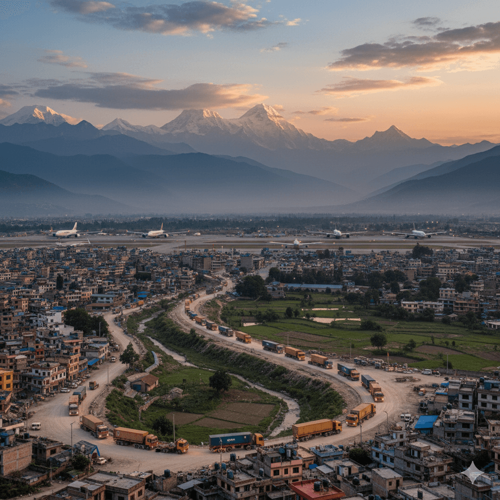 Sea Sky Cargo container being loaded onto cargo plane in Kathmandu, Nepal.
