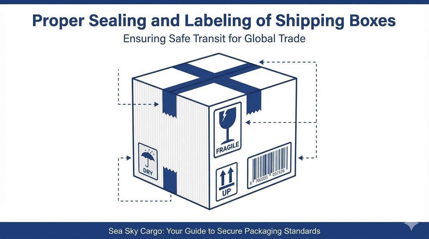 Proper sealing labeling shipping boxes.