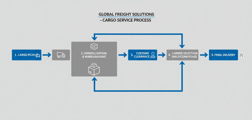 Diagram illustrating the full scope of services offered by a cargo service company.