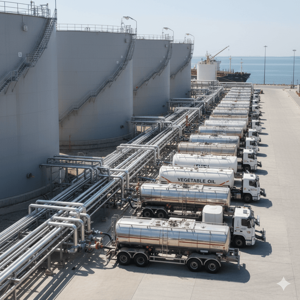 Liquid bulk tankers and storage tanks used for fuels and vegetable oils.