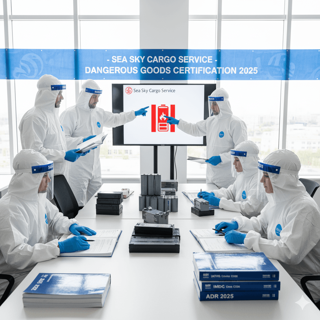 Sea Sky Cargo Service team trained for 2025 dangerous goods handling, focusing on lithium batteries.