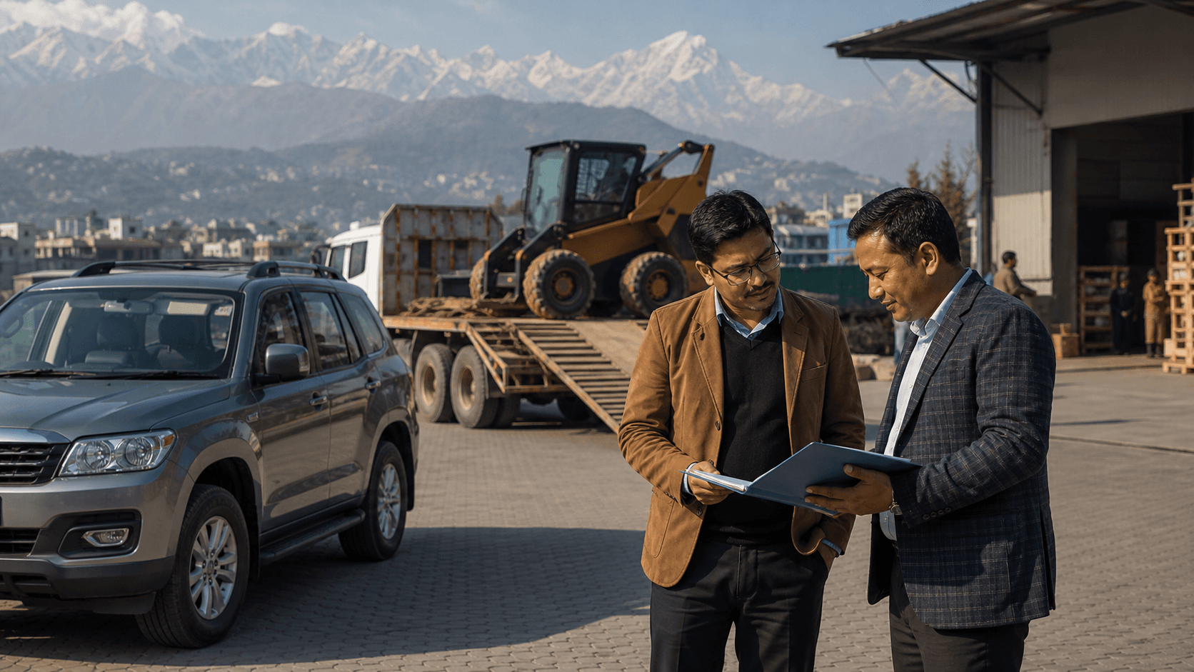 Sea Sky logistics advisor coordinating delivery of a RoRo vehicle and wheeled machine in Nepal