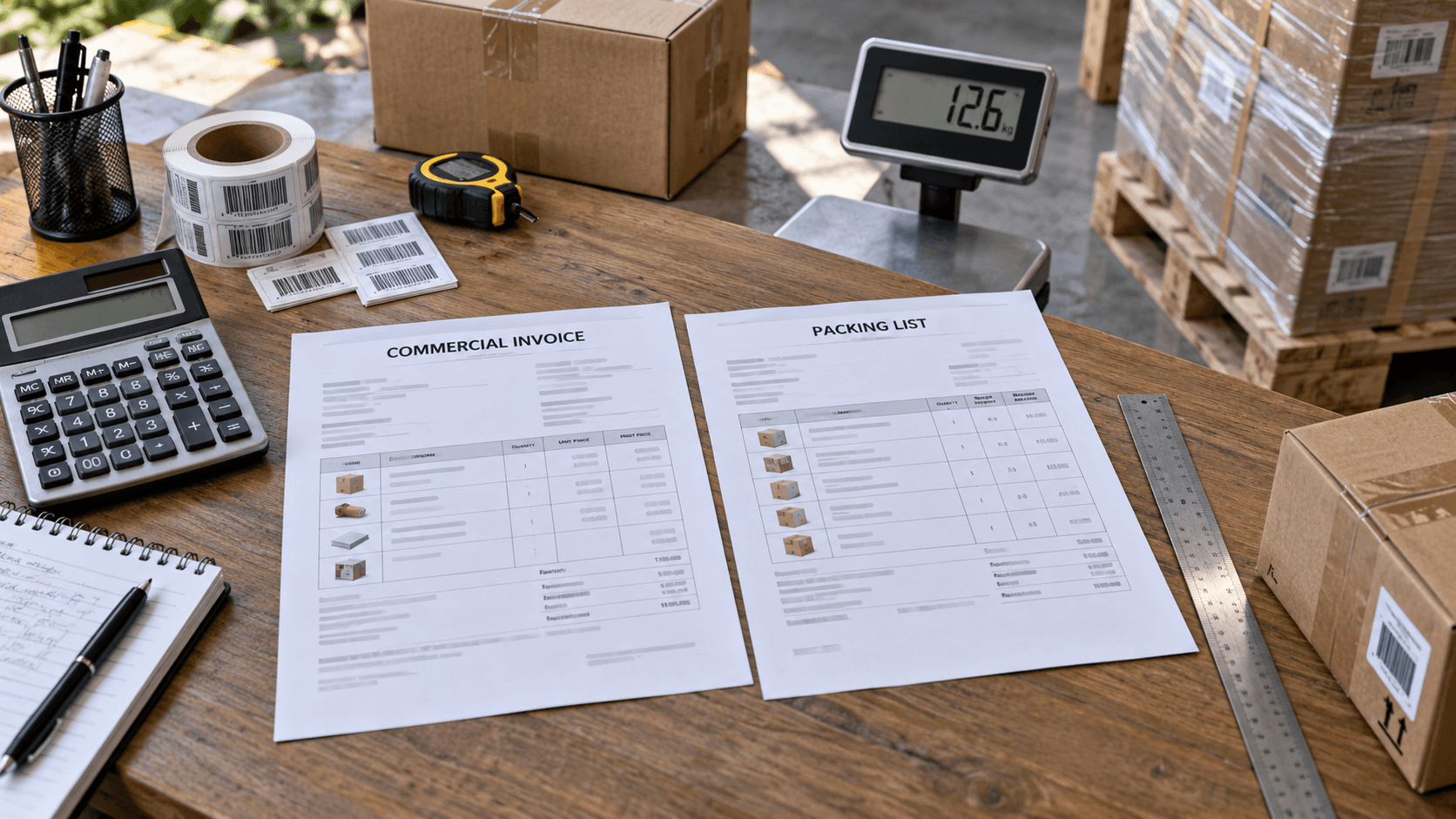 Comparing a commercial invoice and packing list before Nepal customs clearance