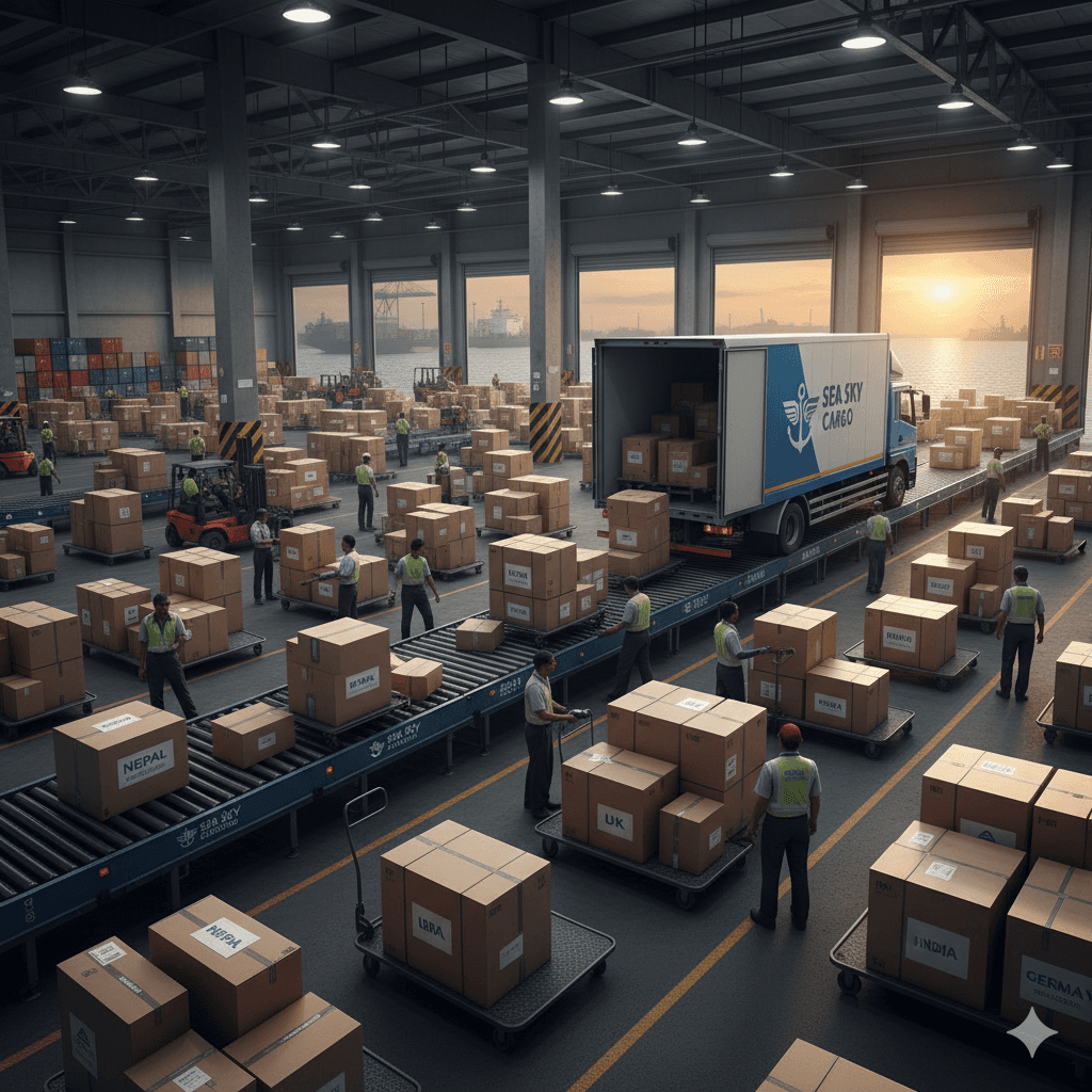 Sea Sky Cargo courier service handling international package shipments.