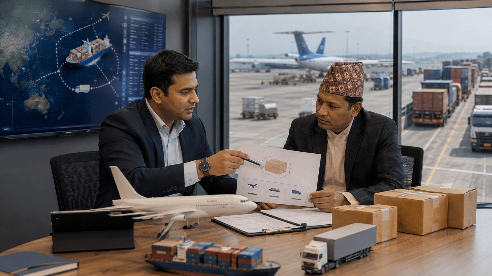Nepal business comparing air sea and road freight options with a forwarder