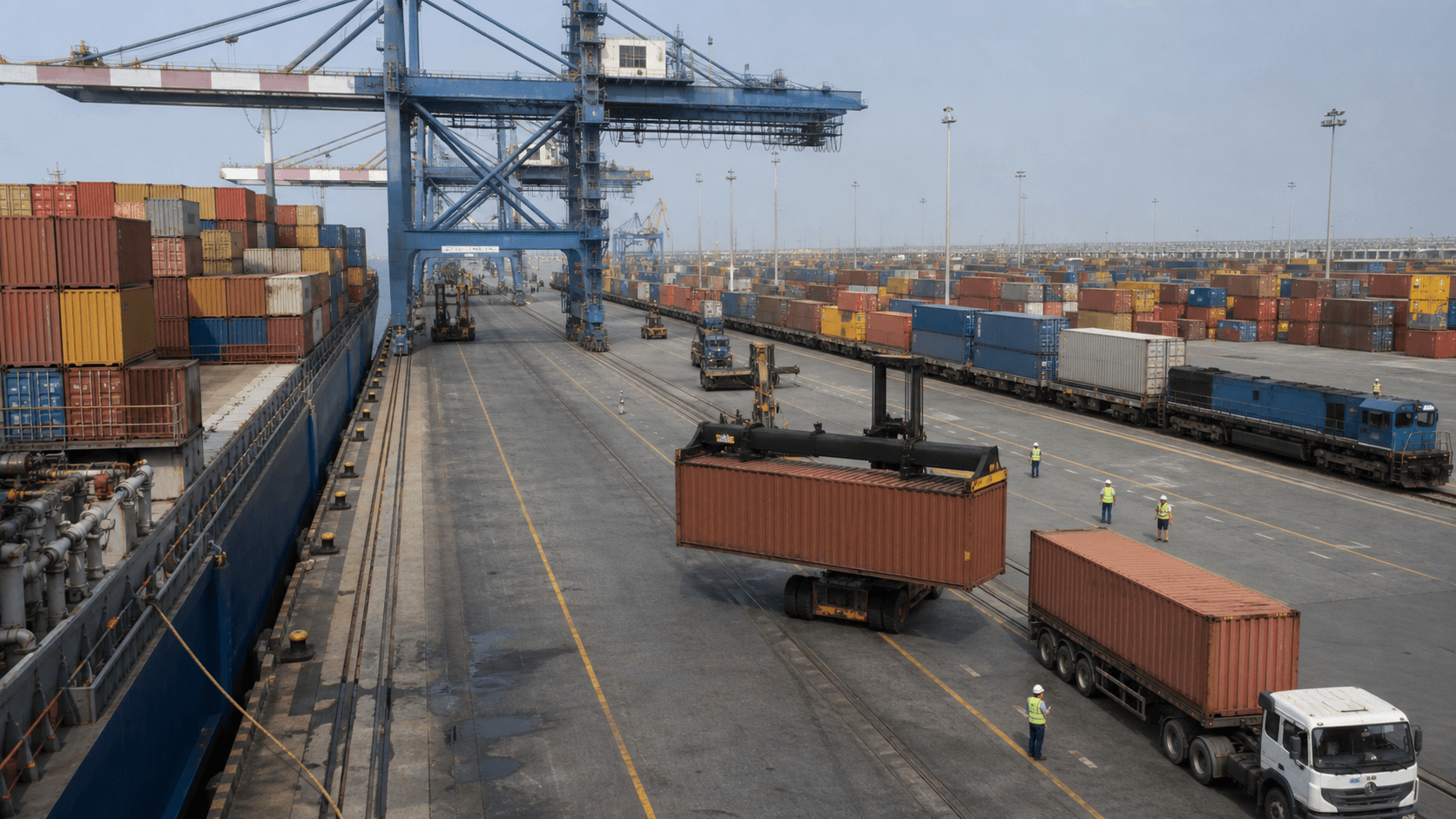 Nepal-bound containers transferring from an Indian seaport to rail-linked and road transport