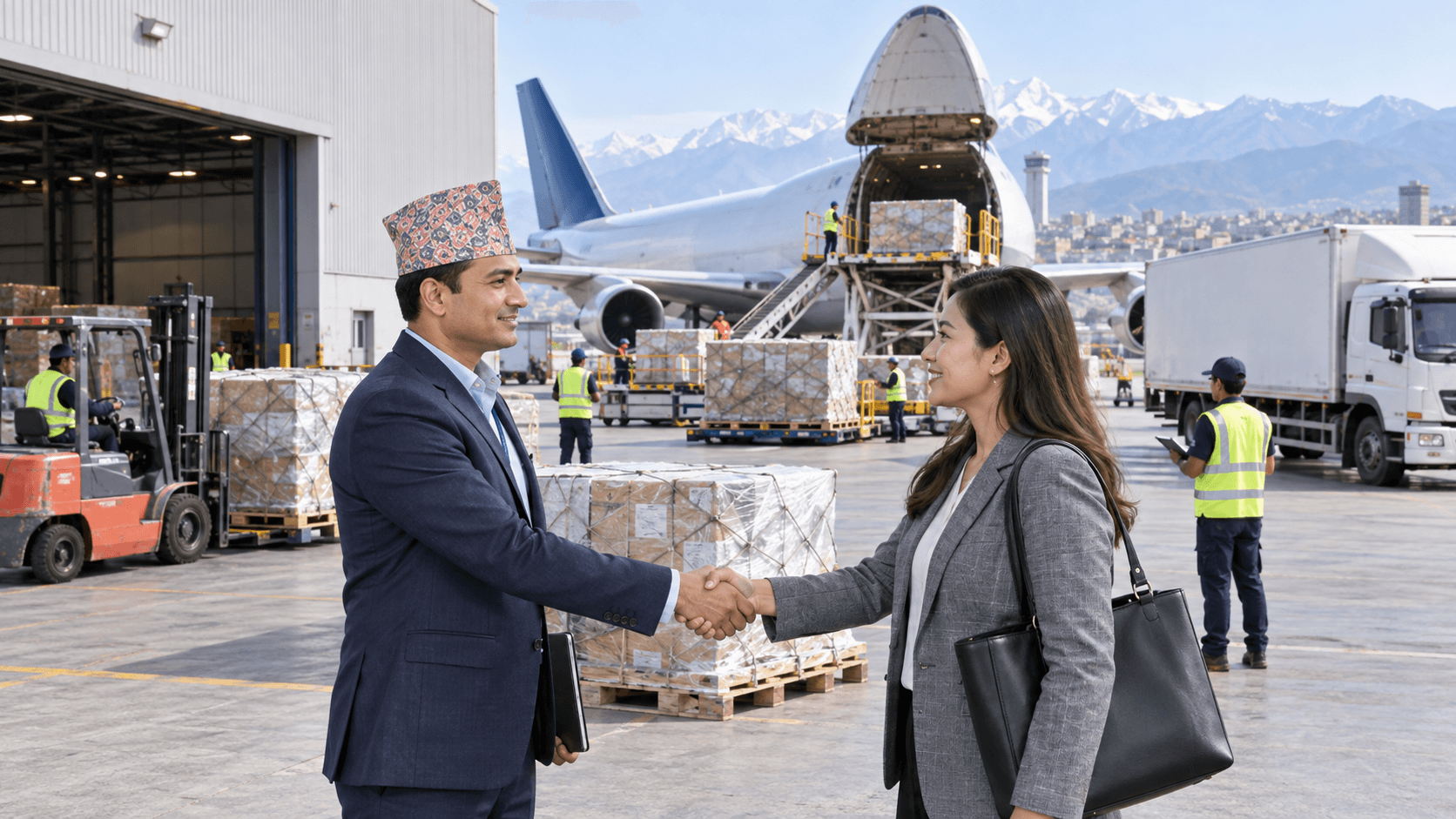Nepal freight adviser and importer confirming an end to end air cargo plan at the airport