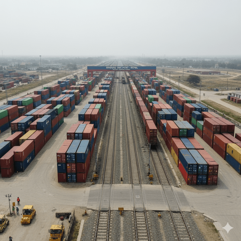 Birgunj dry port rail container yard connecting Nepal to Indian seaports.