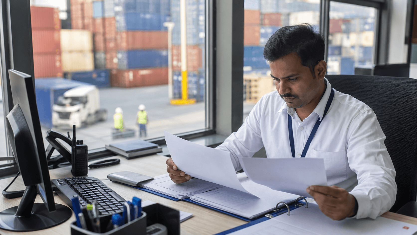 Customs broker reviewing import documents for cargo clearance in Nepal