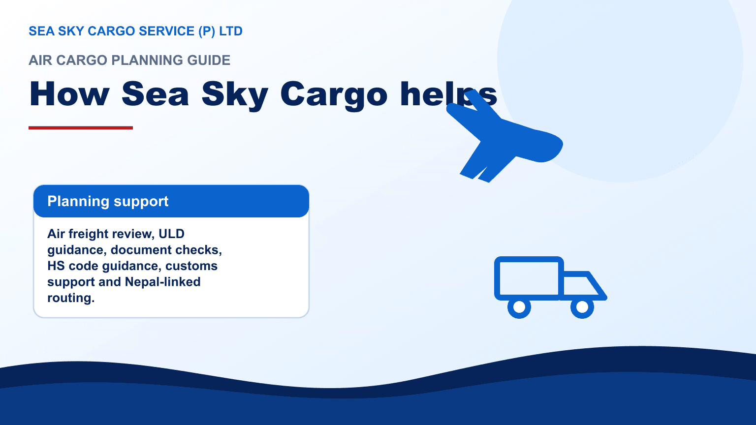 Sea Sky Cargo team reviewing air freight dimensions ULD options documents and Nepal customs plan